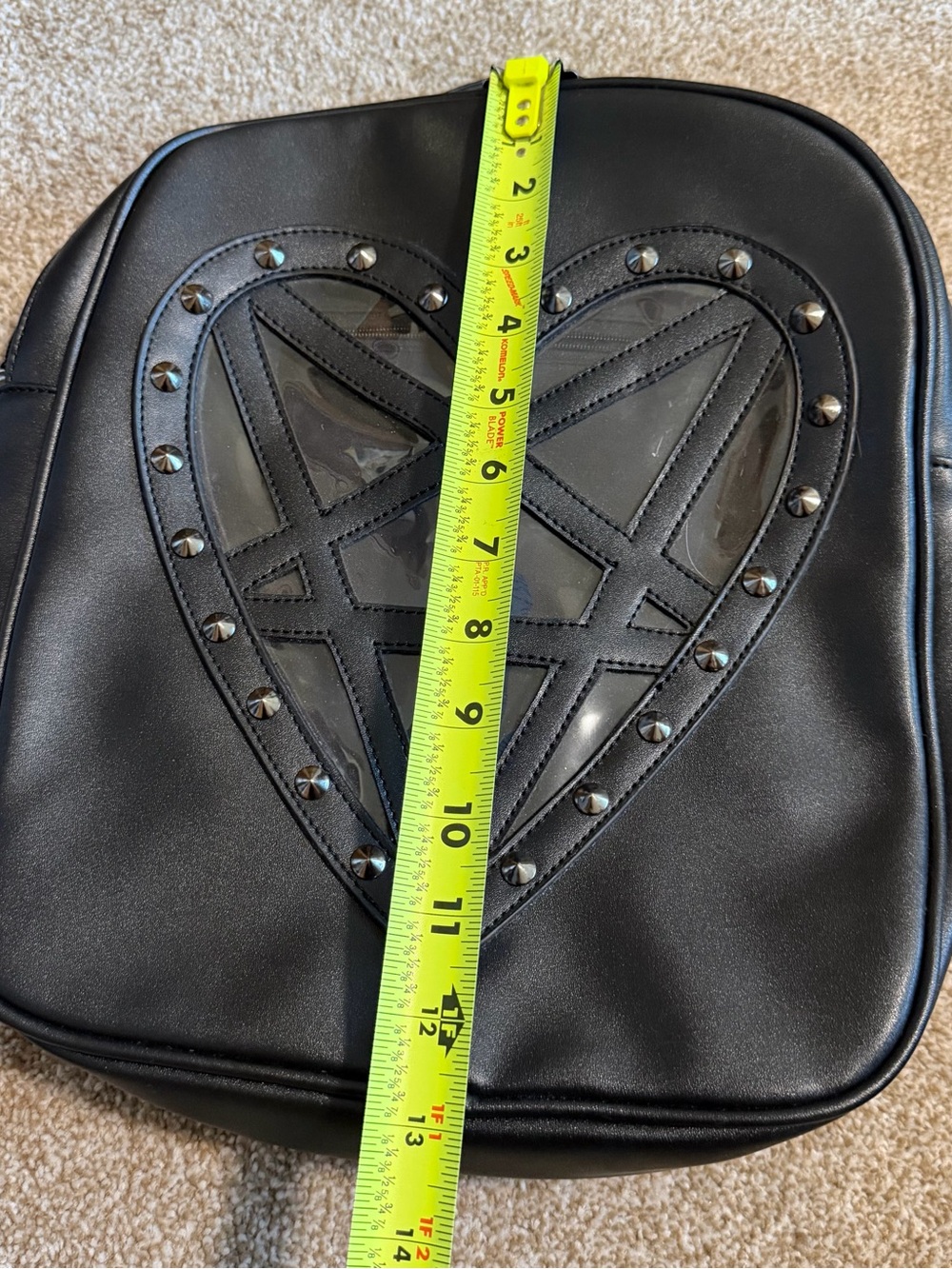 Killstar Black Faux Leather Pentagram Heart Window Studded Goth Backpack - Picture 11 of 12